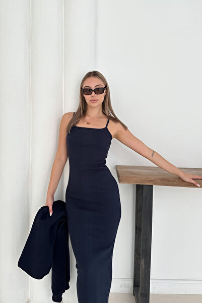 canzengın Lacivert Fermuarlı Crop Hırka & Uzun Elbise Takımı