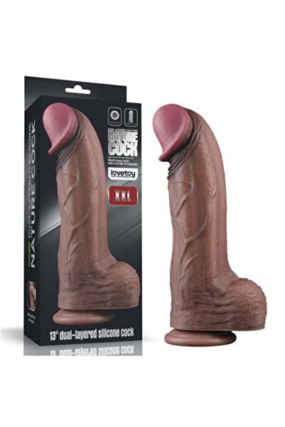 Yeni Nesil Çift Katmanlı 33 cm Realistik Dev Melez Dildo Penis