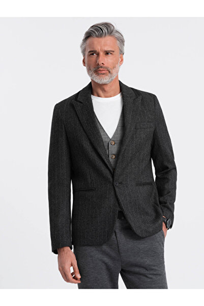 OMBRE Stylové pánské žakárové sako s jemnými pruhy - grafitové V1 OM-BLZB-0113 XXL