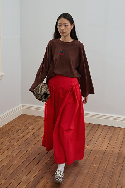 Ceylan Otantik Κορμάκι με κέντημα σε καφέ χρώμα