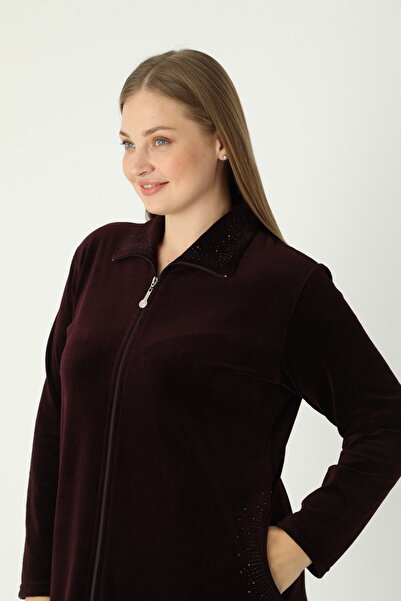 STELLETO Rochie de iarnă din catifea, cu guler, cu buzunare cu detalii în piatră, cu fermoar, mărime mare