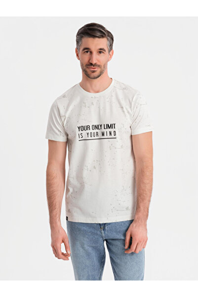 OMBRE Ανδρικό μπλουζάκι με στάμπα και στρογγυλή λαιμόκοψη - λευκό V1 OM-TSFP-0187 XXL