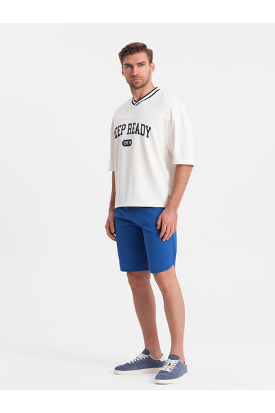 OMBRE Pánské teplákové kraťasy se zaoblenými nohavicemi - modré V1 OM-SRSK-0105 XL