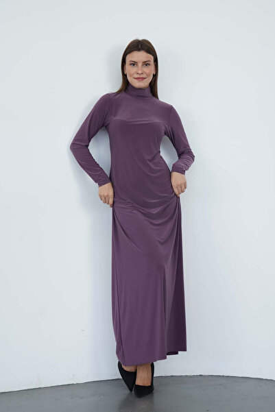 penyebizden Rochie Dora pentru femei, lungime maxi, cu gât roșu, culoare nisip - Dusty Rose