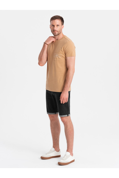 OMBRE Pánské džínové kraťasy s ohrnutými nohavicemi - černé V4 OM-SRDS-0134 L