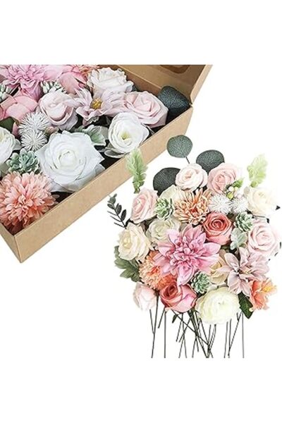 Generic زهور ANTOLE الصناعية المزيفة، زهور حريرية زرقاء وردية من الحرير الاصط...