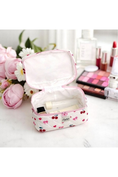 ECARLA Cosmetic bag, quilted, cherry and bow pattern, 16x16x25 cm, eCarla, KS150