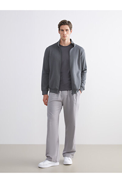 LC Waikiki Anthracite Stand Collar Long Sleeve Men's Zippered Sweatshirt