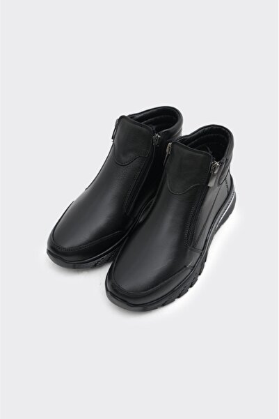 derinet Hakiki Deri Çift Fermuarlı Kadın Bot