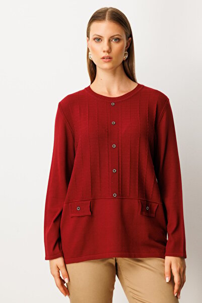 ON Embossed Patterned Ornamental Buttoned Knitwear Sweater