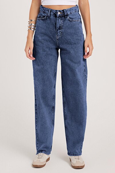 Tudors Women's Regular Fit Classic Cut Baggy Cotton Wide Leg Blue Jeans