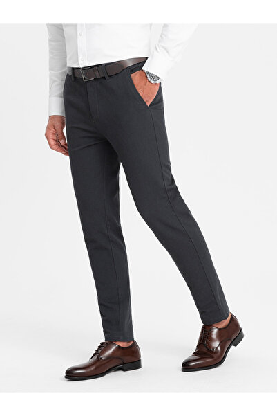 OMBRE Men's classic chino pants with fine texture - graphite V4 OM-PACP-0188 S