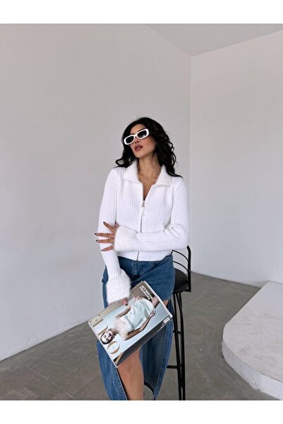 DİMA FASHİON Plush Detail Knitted Cardigan