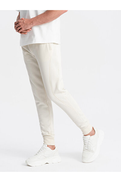 OMBRE Ανδρικό βαμβακερό παντελόνι φόρμας BASIC - κρεμ V5 OM-PABS-0174 XL