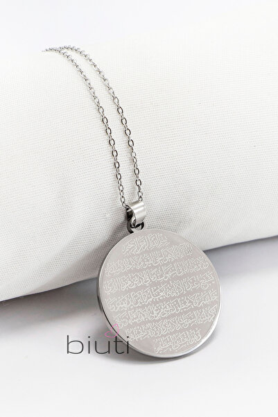 biuti Çift Taraflı Çelik Kolye, Ön Yüzünde Fatiha Duası Arka Yüzünde Ayetel K...