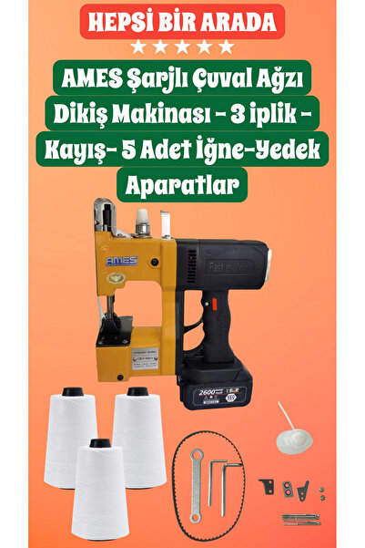 AMES Çuval Ağzı Dikiş Makinası Şarjlı 3 iplikli AS-GK-900 (2600MA)
