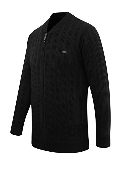 Çizgi Triko Men's Lined Knitwear Coat with High Collar, Steel Knit Pattern, Classic Fit - 5209t