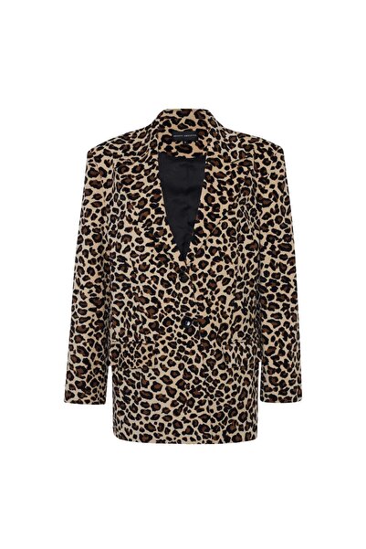 Beauty Omelette Leopar Desen Kadife Daddy Ceket Palto