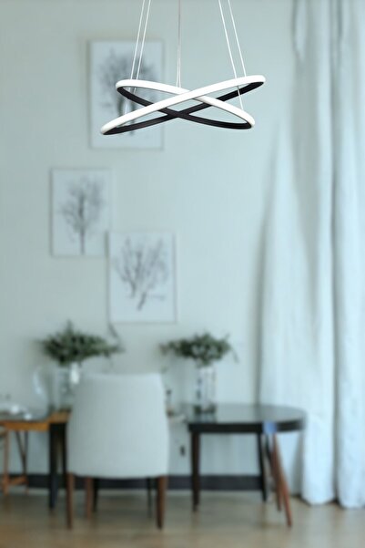 Luzarana Rings Modern Tasarım Siyah Renk - Yatak Odası - Salon - Çocuk Odası - Mutfak Beyaz Led 2 Li Avize