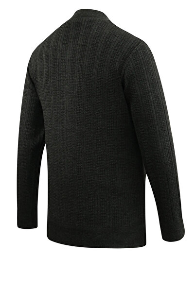 Çizgi Triko Men's Lined Knitwear Coat with High Collar, Steel Knit Pattern, Classic Fit - 5209t