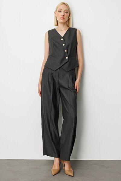 Ekol Stripe Patterned V-Neck Vest