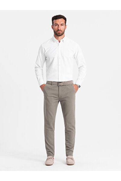 OMBRE Classic men's chino pants with fine texture - dark beige V1 OM-PACP-0188 L
