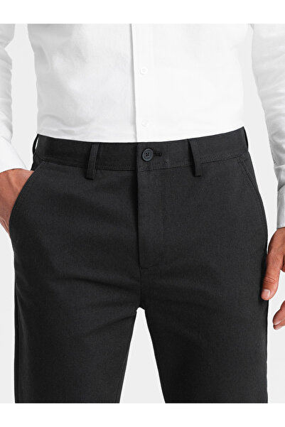 OMBRE Men's classic chino pants with fine texture - black V5 OM-PACP-0188 S