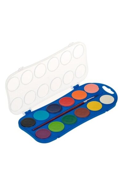 SHOPIENS Paleta cu Acuarele si 1 Pensula, 12 Culori Diferite, Ø 3cm