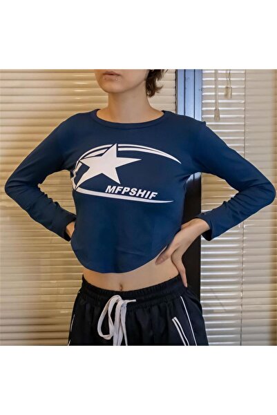 Karakedi Cultură cu mânecă lungă grafică Cosmos Star bleumarin