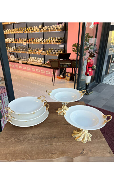 PONCİKPAZAR طقم تقديم دائري من البورسلين 5 قطع 3+2 سلسلة **