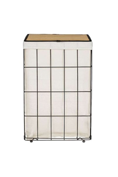 SHOPIENS Coș de rufe Shopiens® cu cadru metalic, capac din bambus și căptușea...