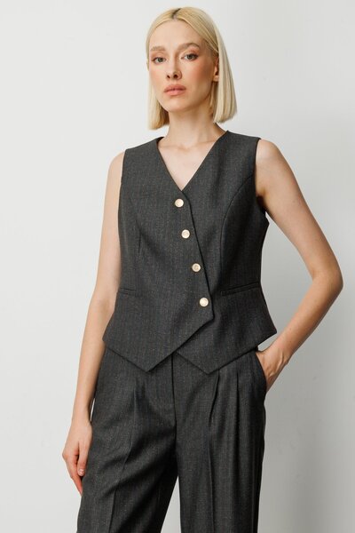 Ekol Stripe Patterned V-Neck Vest