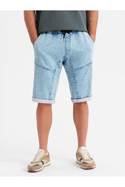 OMBRE Pánské krátké džínové kraťasy s ozdobným prošíváním - světle modré V2 OM-SRDS-0135 L