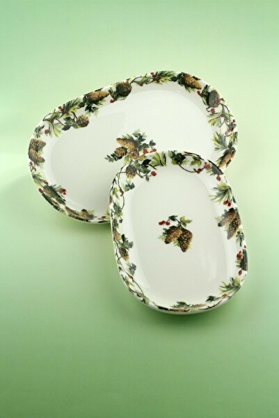 Bursa Porselen Dekor Forest 2 Boy Porcelain Boat-Shaped Plate