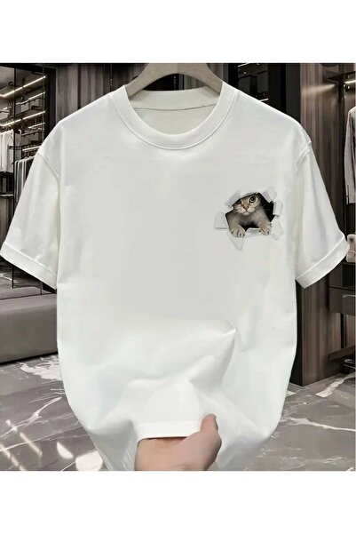 ORVIO Group Men's Oversize Cat Printed T-Shirt