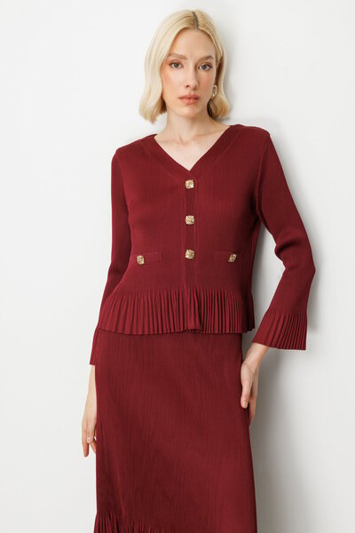Ekol Ornamental Buttoned Pleated Blouse