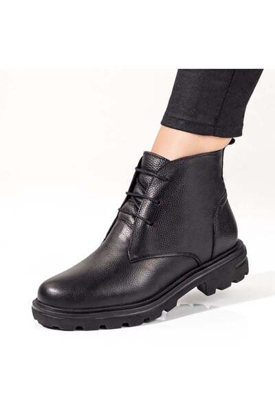 Modlet.ro Ghete negre cu șireturi pentru femei, din piele MOD09872