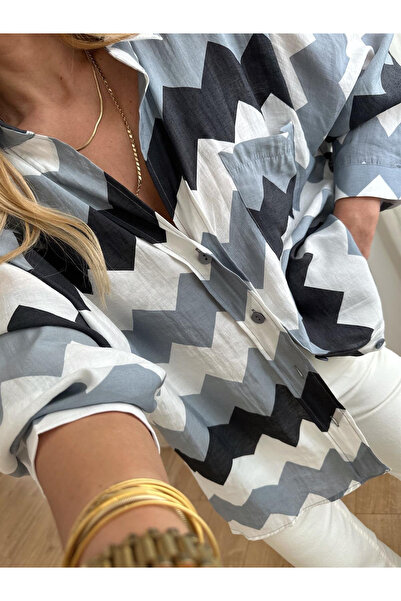 My Blog Graues Oversize-Hemd mit Zickzackmuster – 4734