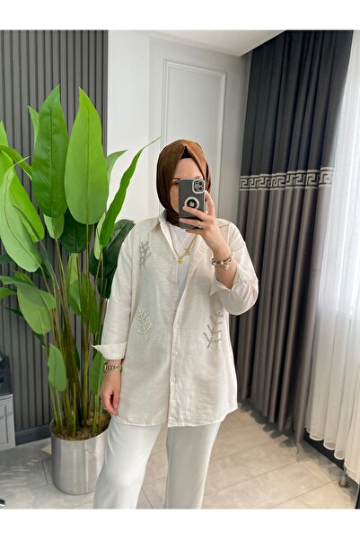 SARE BOUTIQUE Women's Linen Pearl Hijab Shirt