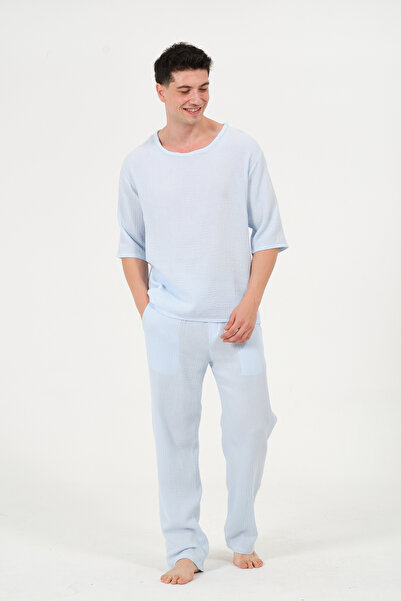 RELAXL 100% Cotton Muslin Loose Fit Pajama Set 2Xs-10Xl Baby Blue