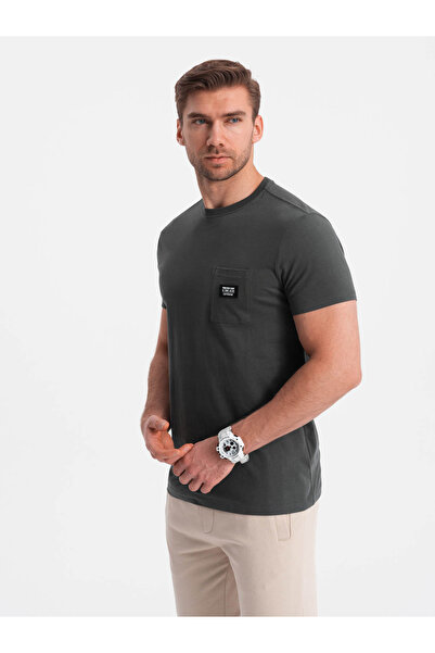 OMBRE Ανδρικό casual μπλουζάκι με τσέπη - γραφίτης V11 OM-TSCT-0109 S