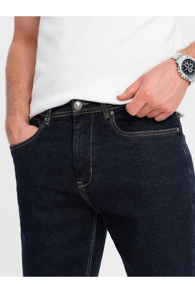 OMBRE Pánské džínové kraťasy s ohrnutými nohavicemi - tmavě modré V1 OM-SRDS-0134 XXL