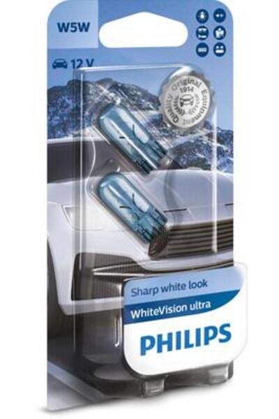 Philips Set de 2 becuri semnalizatoare W5W 12V fără soclu, White Vision Ultra...