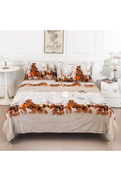 CHIRASO Cocolino Blanket Set 200x230, Soft and Fluffy, Double Bed, plus 2 Pillowcases, Teddy Bears