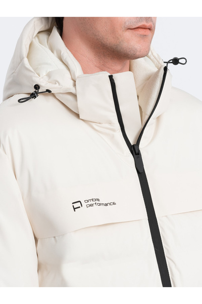 OMBRE Men's winter jacket with detachable hood - cream V2 OM-JAHP-0150