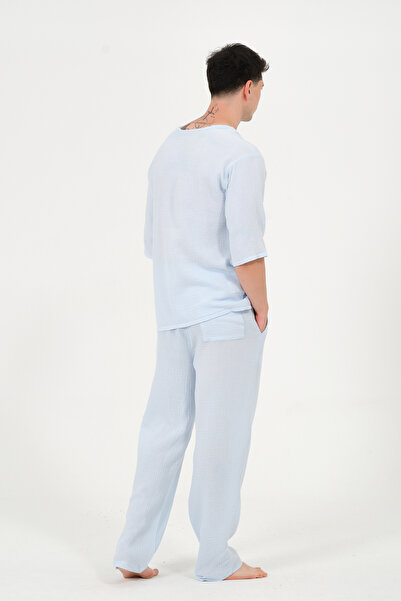 RELAXL 100% Cotton Muslin Loose Fit Pajama Set 2Xs-10Xl Baby Blue