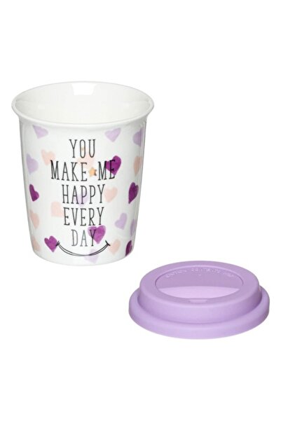 SHOPIENS Sticlă nouă alb-os cu inimioare colorate, imprimeu You Make Me Happy...