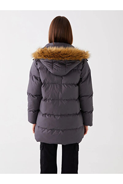 LC Waikiki Lcw vision anthracite women's Hooded flat puffer jacket