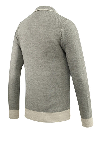 Çizgi Triko Ανδρικό πουλόβερ με λαιμόκοψη πόλο μεγάλου μεγέθους με μοτίβο από ατσάλινο πλέγμα κλασικό καλούπι με τσέπες - 5208FB