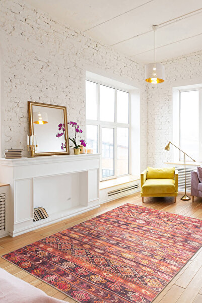 ARTLOOP Soul Etnik Desenli Dokuma Taban Dekoratif Kırmızı Halı AL 215